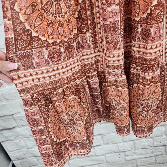 Bohme Kinsley Printed Smocked Tiered Long Sleeve Boho Midi Dress Women's Small - Picture 8 of 16